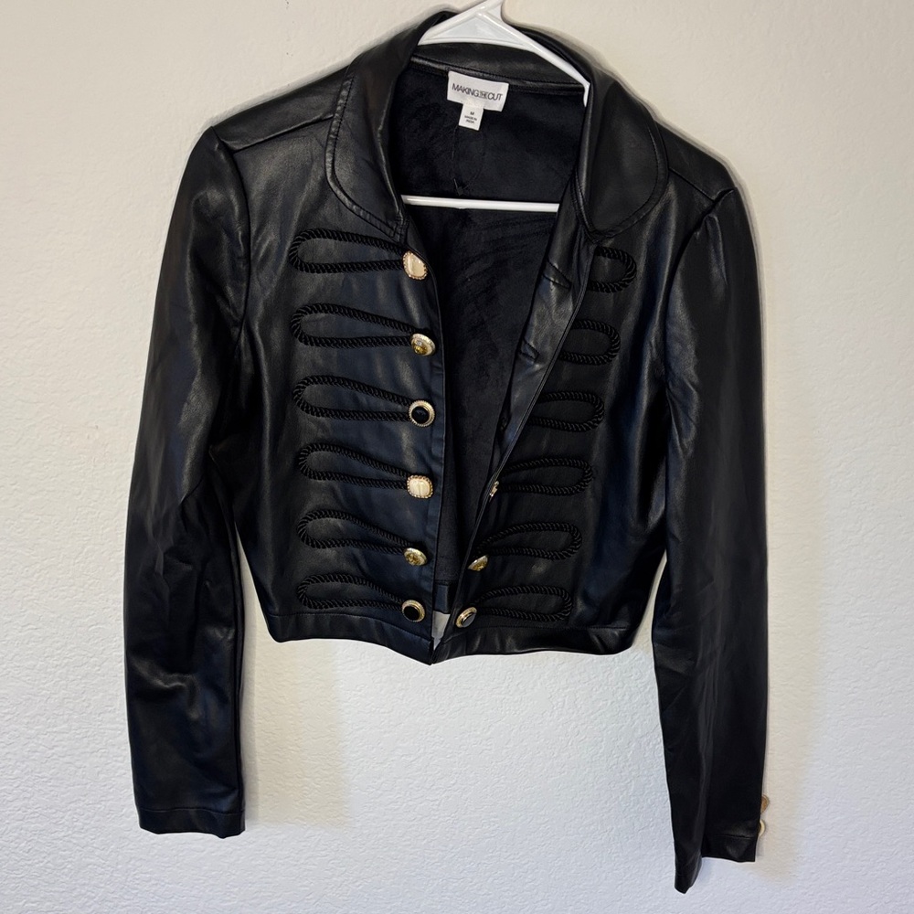 the winning look from Andrea's collection in Making the Cut faux-leather jacket